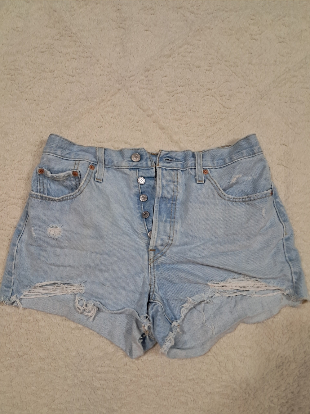 Wrangler Light Blue Distressed Denim Shorts